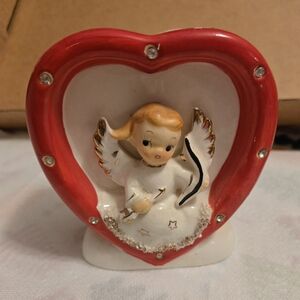 Heart-Shaped Angel Figurine with Red Frame